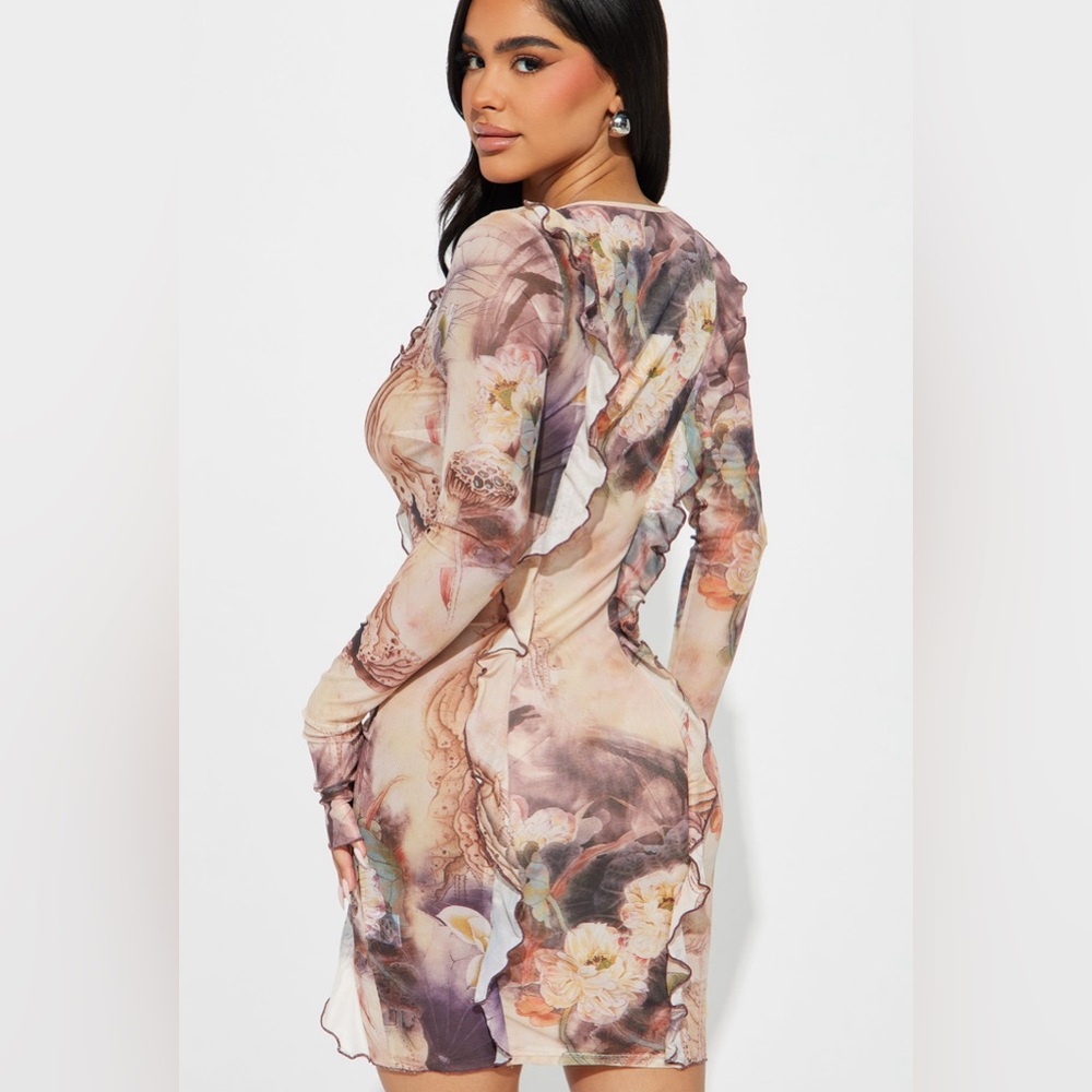 NWT Fashion Nova tan mesh dress - Picture 2 of 3